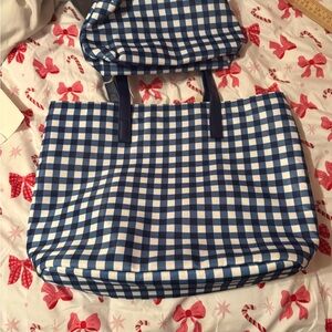 Woman Within Navy and White Checkered Tote